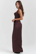 Women’s Sleeveless Maxi Dress | Square Neck Evening Gown with Side Cut - Out and Slit - Fullwear