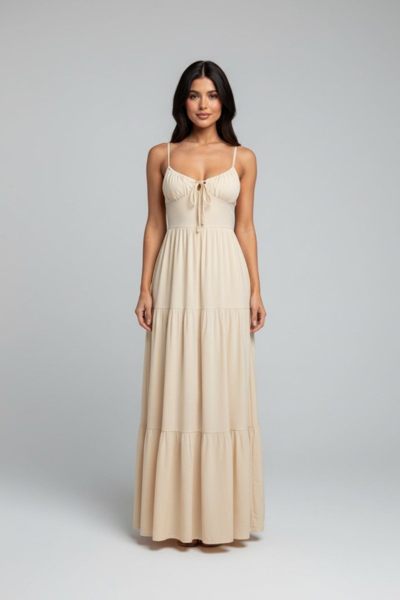 Women’s Spaghetti Strap Maxi Dress | Ruched Bust Summer Long Dress - Fullwear