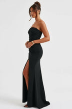 Women’s Strapless Maxi Dress | Ruched Evening Gown with High Slit - Fullwear