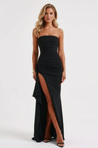 Women’s Strapless Maxi Dress | Ruched Evening Gown with High Slit - Fullwear