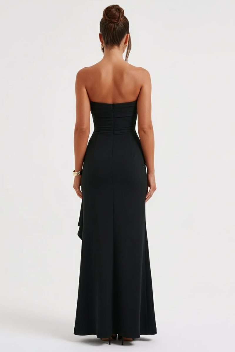 Women’s Strapless Maxi Dress | Ruched Evening Gown with High Slit - Fullwear