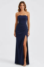 Women’s Strapless Maxi Dress | Ruched Evening Gown with High Slit - Fullwear