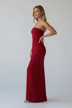Women’s Strapless Maxi Dress | Ruched Evening Gown with High Slit - Fullwear
