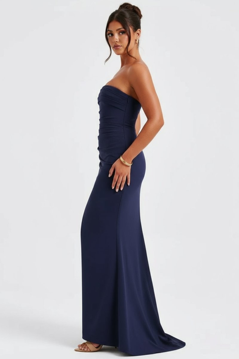 Women’s Strapless Maxi Dress | Ruched Evening Gown with High Slit - Fullwear