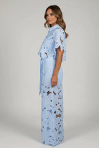 Women’s Two - Piece Lace Set | Floral Wide Leg Pants & Crop Top Outfit - Fullwear