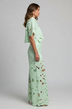 Women’s Two - Piece Lace Set | Floral Wide Leg Pants & Crop Top Outfit - Fullwear