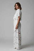 Women’s Two - Piece Lace Set | Floral Wide Leg Pants & Crop Top Outfit - Fullwear