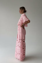 Women’s Two - Piece Lace Set | Floral Wide Leg Pants & Crop Top Outfit - Fullwear