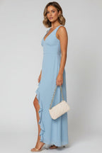 Women’s V - Neck Maxi Dress | Ruffle Slit Summer Evening Long Dress - Fullwear