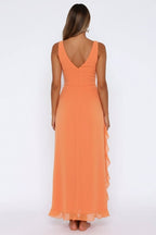 Women’s V - Neck Maxi Dress | Ruffle Slit Summer Evening Long Dress - Fullwear