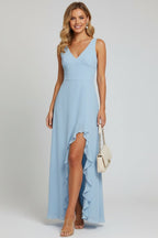 Women’s V - Neck Maxi Dress | Ruffle Slit Summer Evening Long Dress - Fullwear