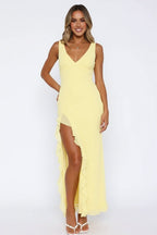 Women’s V - Neck Maxi Dress | Ruffle Slit Summer Evening Long Dress - Fullwear