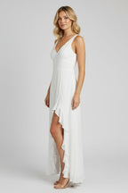 Women’s V - Neck Maxi Dress | Ruffle Slit Summer Evening Long Dress - Fullwear