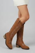 Women’s Western Cowboy Boots | Embroidered Mid Heel Country Style Footwear - Fullwear