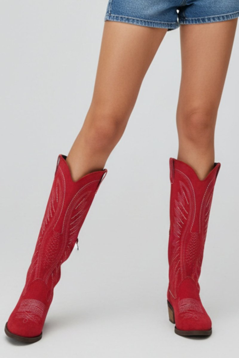 Women’s Western Cowboy Boots | Embroidered Mid Heel Country Style Footwear - Fullwear