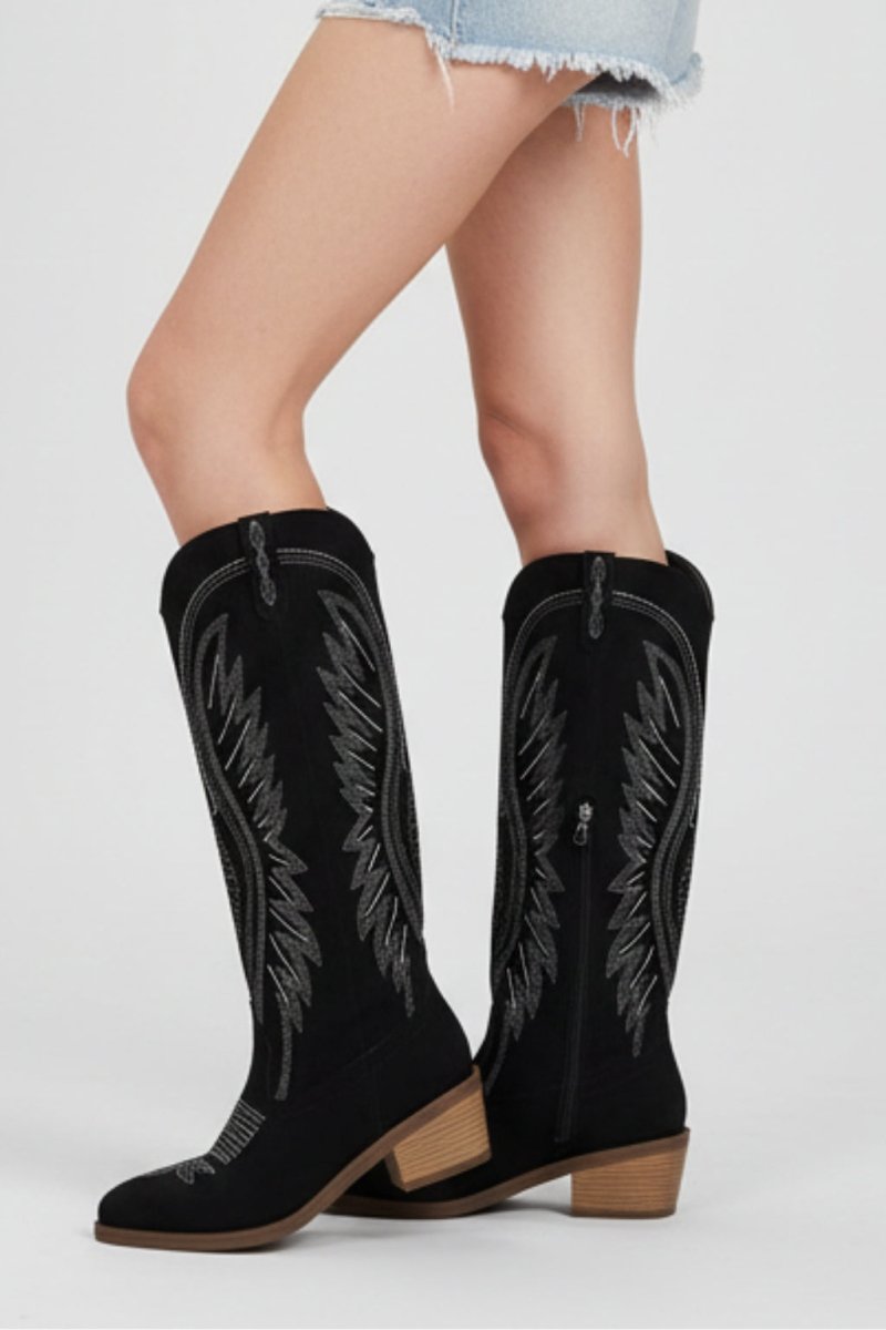 Women’s Western Cowboy Boots | Embroidered Mid Heel Country Style Footwear - Fullwear