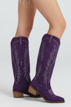 Women’s Western Cowboy Boots | Embroidered Mid Heel Country Style Footwear - Fullwear