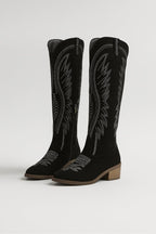 Women’s Western Cowboy Boots | Embroidered Mid Heel Country Style Footwear - Fullwear