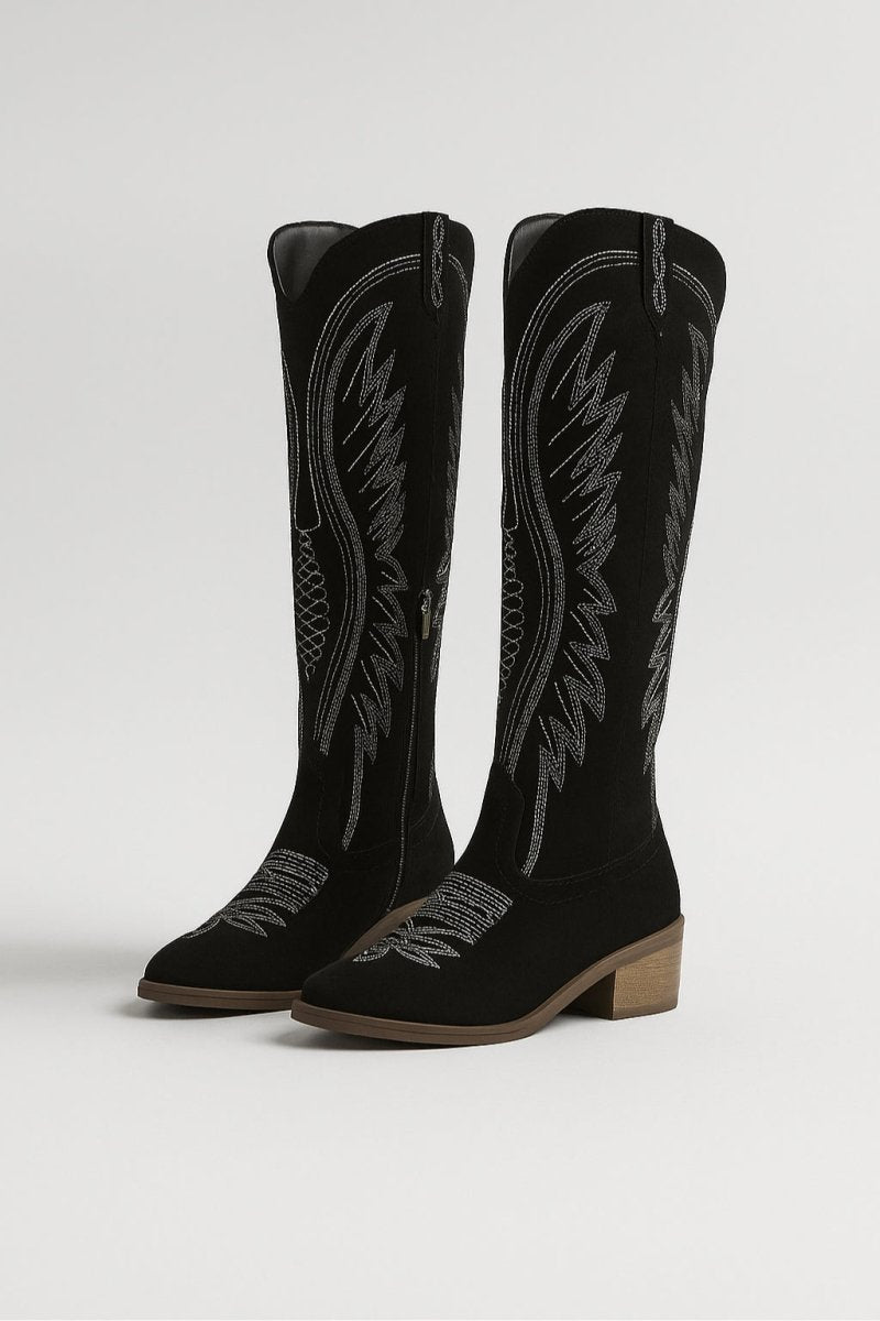Women’s Western Cowboy Boots | Embroidered Mid Heel Country Style Footwear - Fullwear