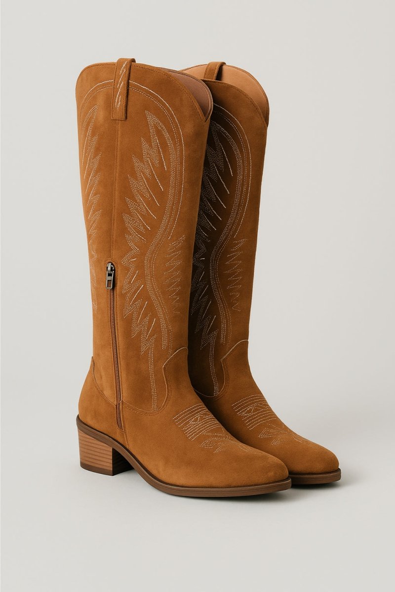 Women’s Western Cowboy Boots | Embroidered Mid Heel Country Style Footwear - Fullwear